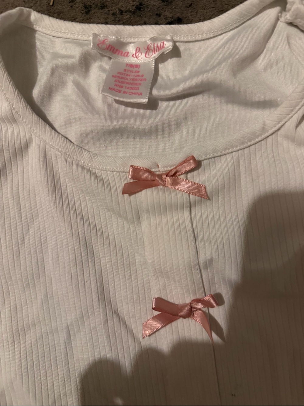 Emma & Elsa White Ribbed Girls' Tank with Pink Bow Accents